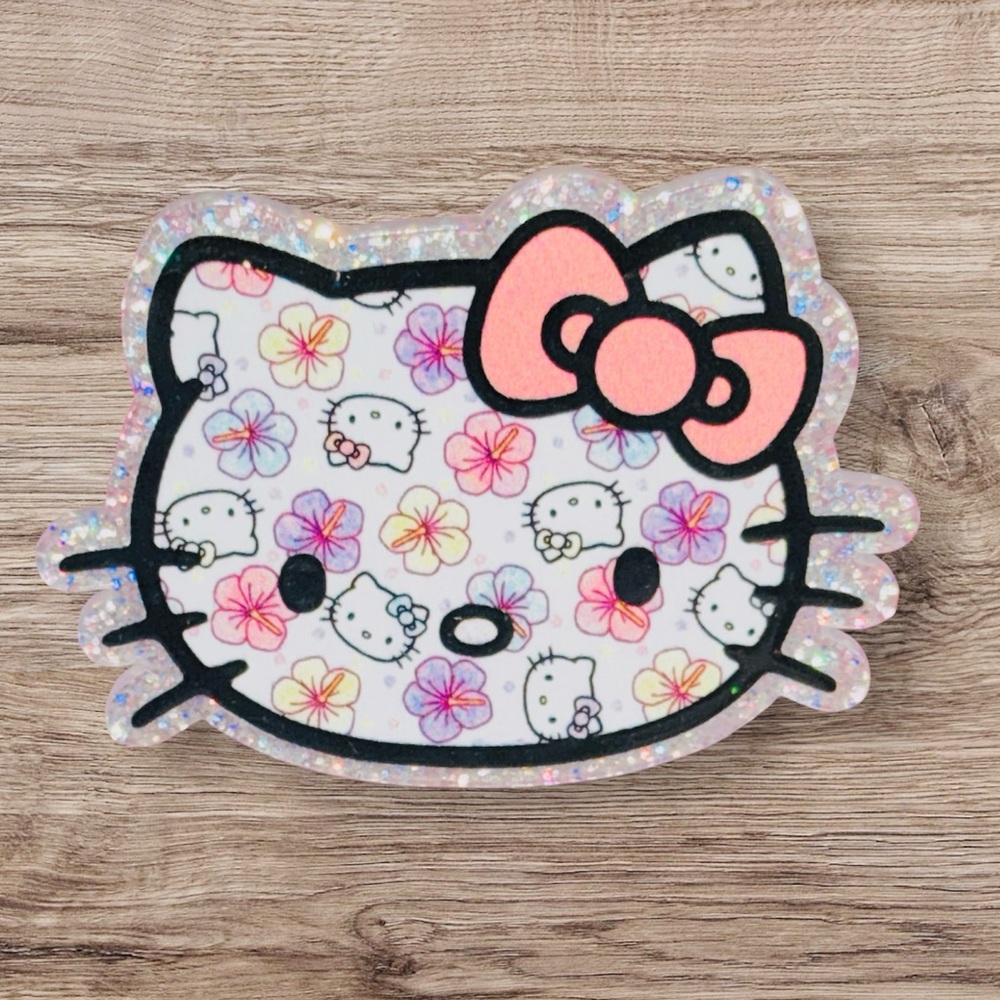 Cute Glittery Cat Vent Clip with Floral Design